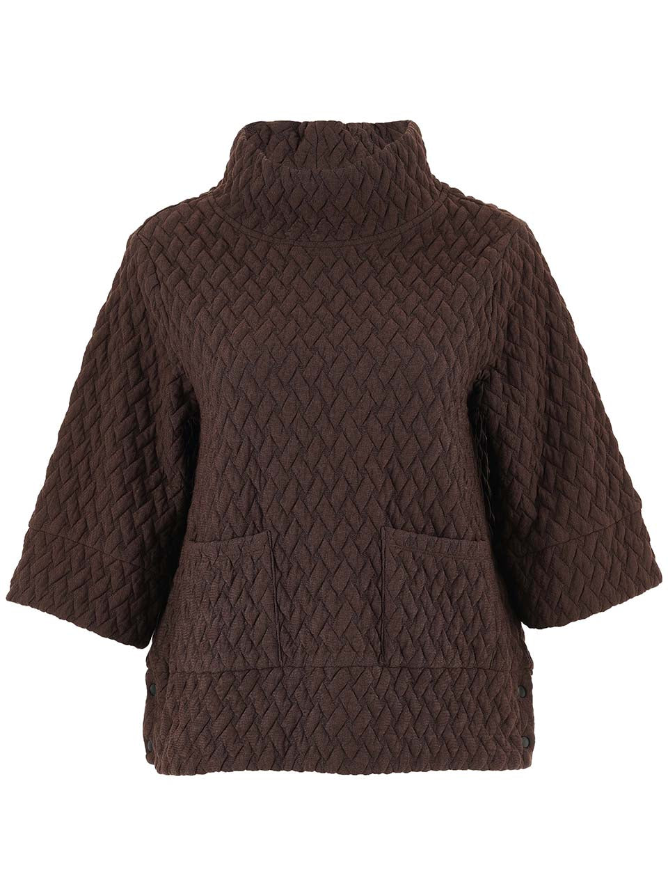 Pullover--Funnel neck, Knit, "Basketweave"--Brown (Dolcezza)