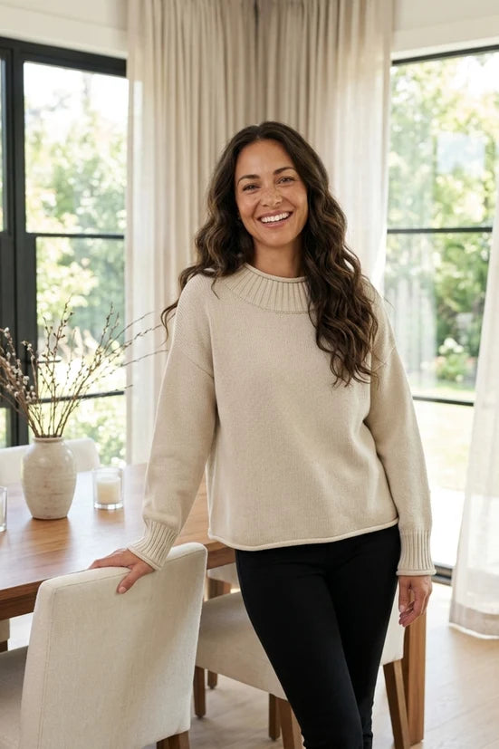 Sweater--"Fireside", Long-Sleeved, Cotton, DOVE (Habitat)