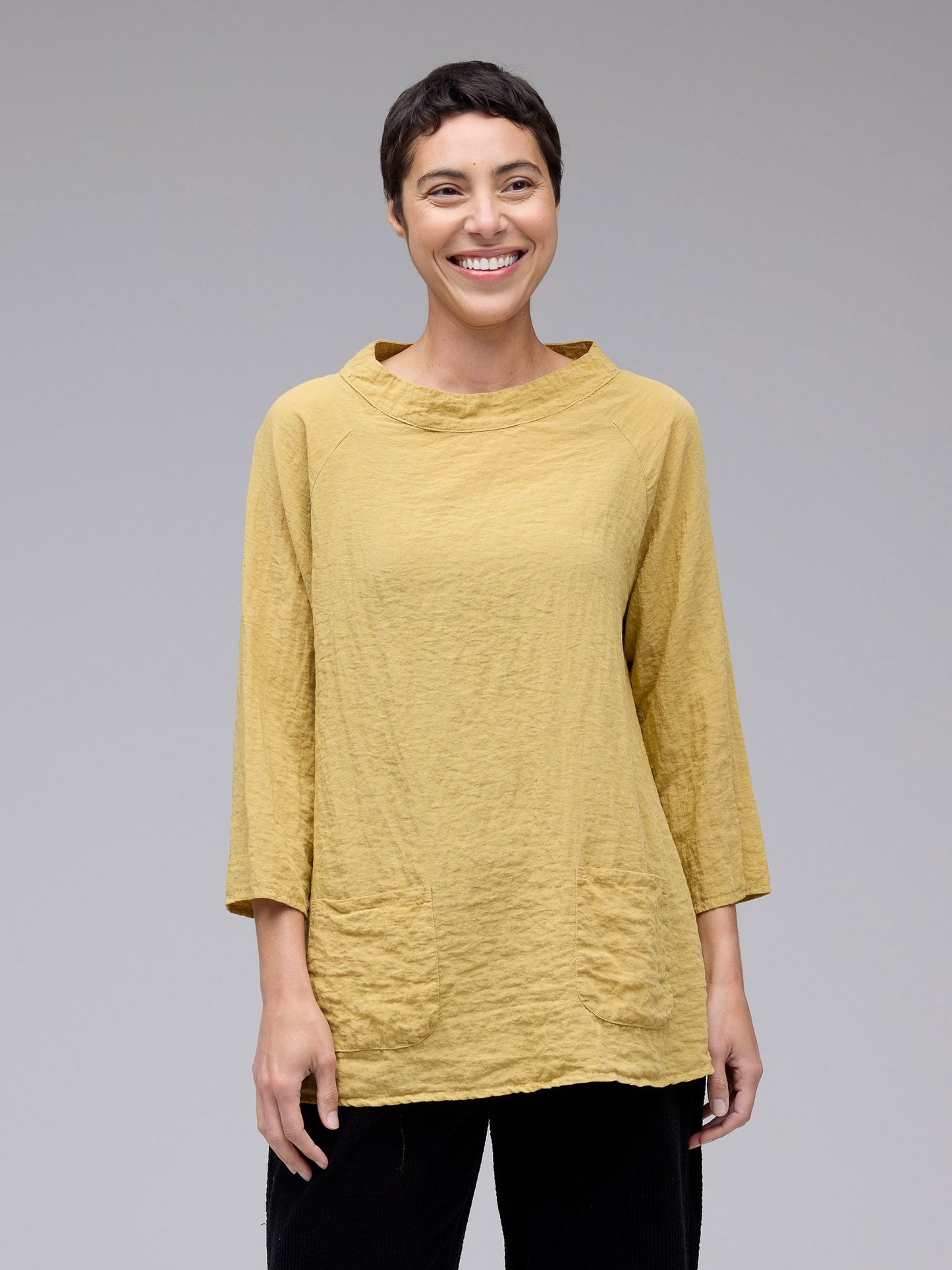 Top--Raglan, 3/4 Sleeve, Front Pockets, Tidal Blue OR Grey (cut loose)