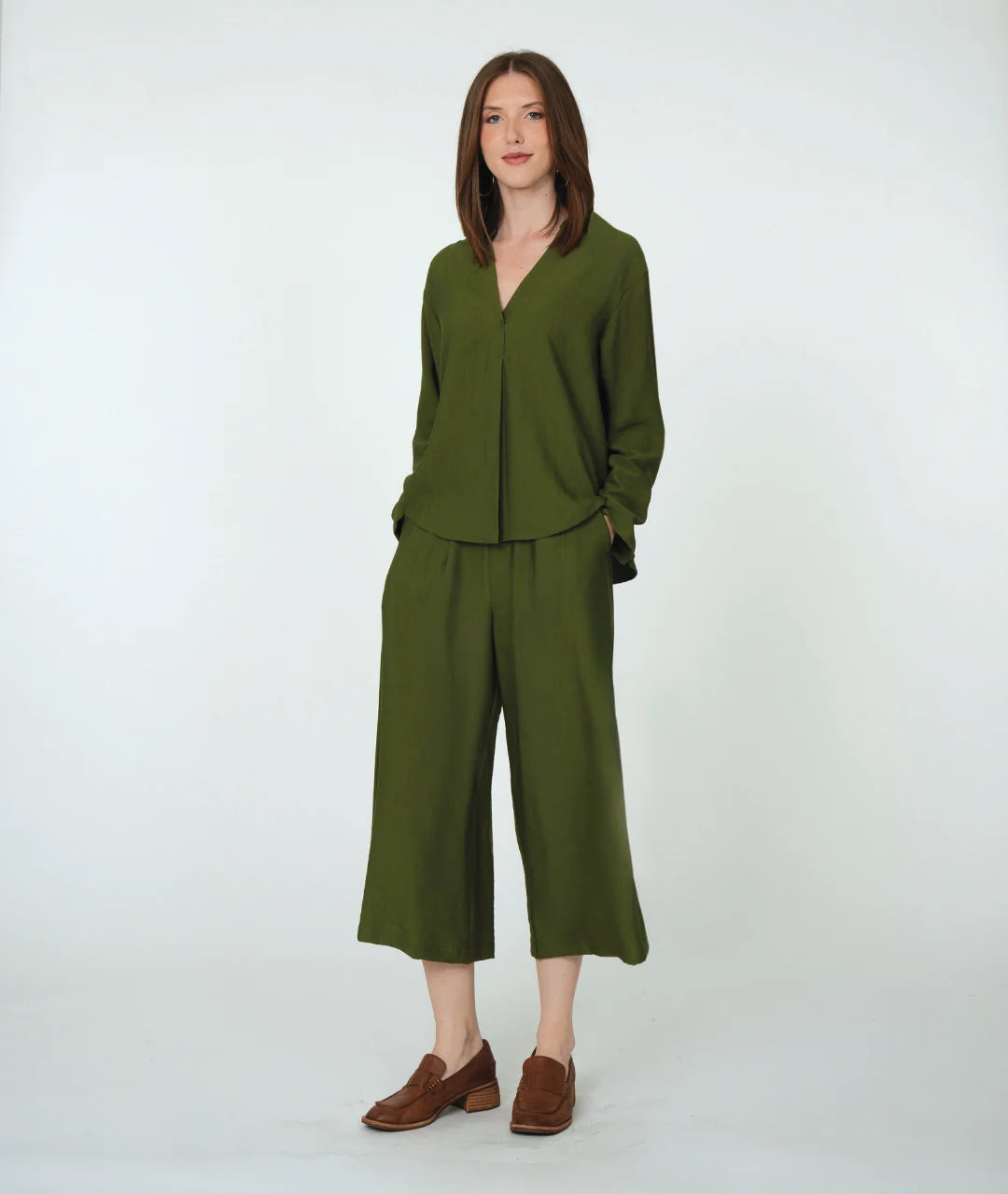 Blouse--"Sylvi", V-Neck, Long Sleeved, Rayon, 3 Colors (Niche)