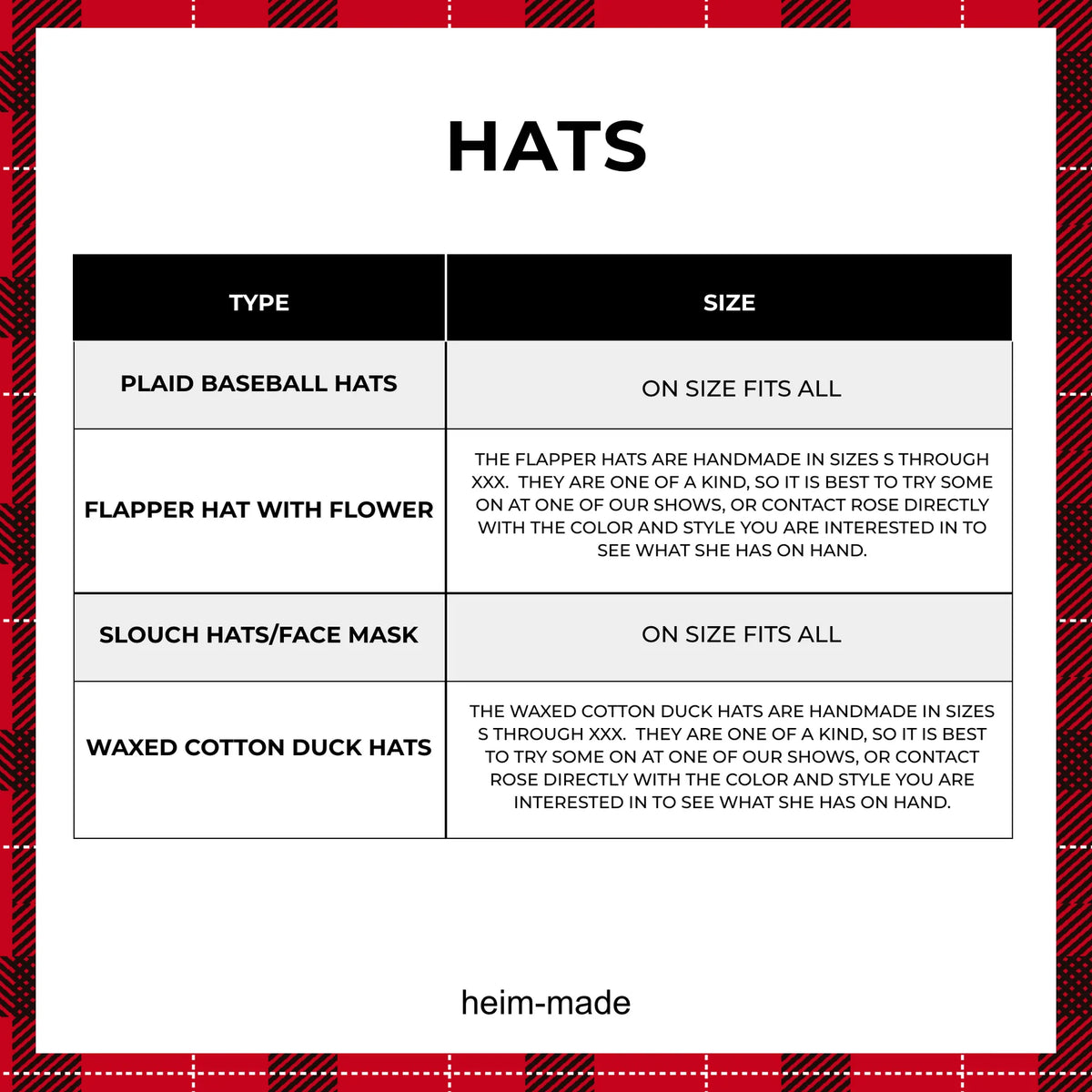 Hat--"Elf", Plaid--Black & Red (Heim-Made)