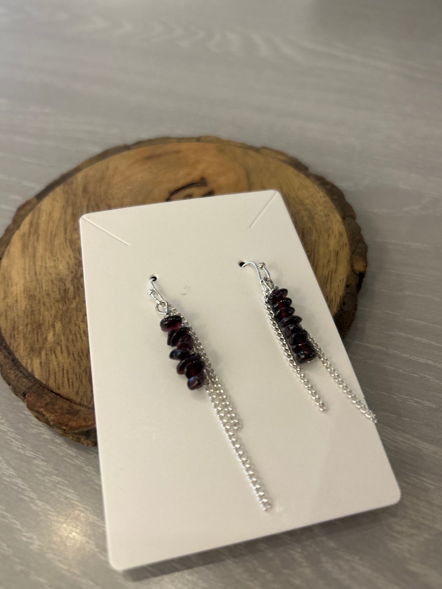 Earrings--Duster, Garnet & Silver (LA Bennett)