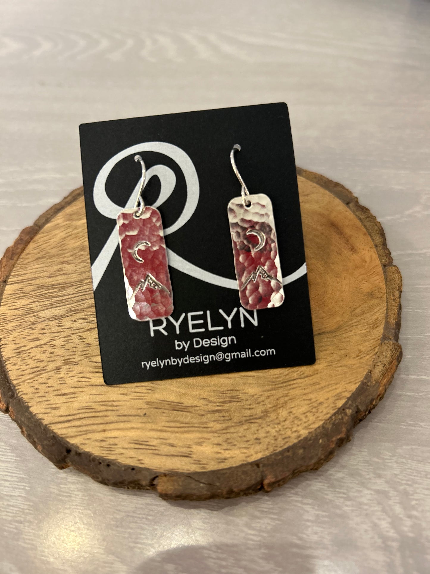 Earrings--"Mountains & Sun", Rectangle, Silver (Ryelyn By Design)