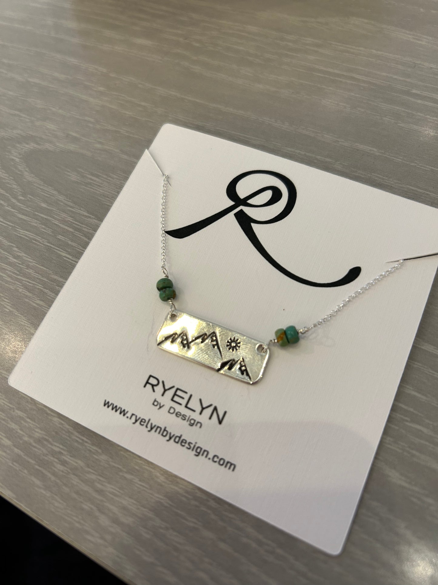 Necklace--"Mountain Range", Rectangle, Silver w/Turquoise (Ryelyn By Design)