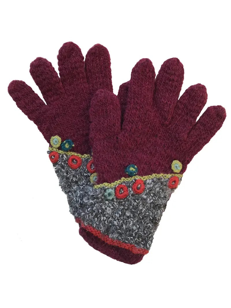 Gloves--Alpaca, Embellished, Wine (Little Journeys)