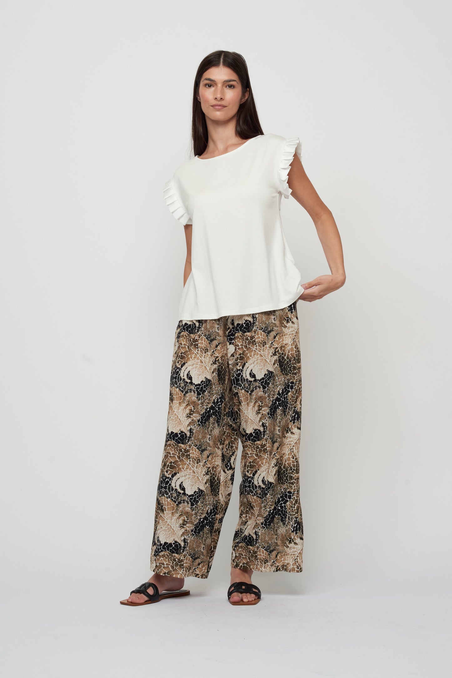 Top--Cap Sleeve, Pleats at Shoulder, Navy (Pistache)