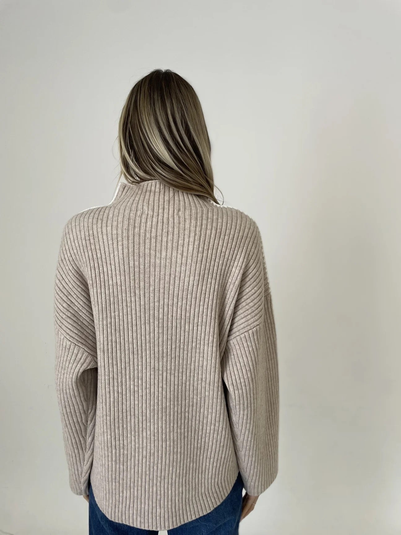Sweater--"Brynn", Funnel Neck, Whip Stitching, 3 Colors (Six Fifty)