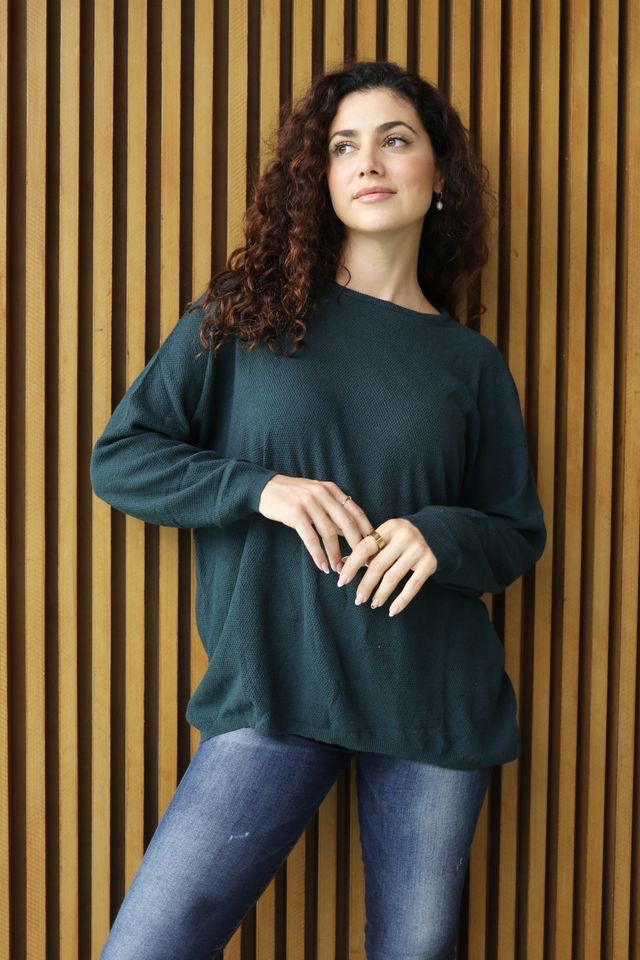 Sweater--"Easy Crew", Cotton Crepe Knit, 3 Colors (Echo Verde)