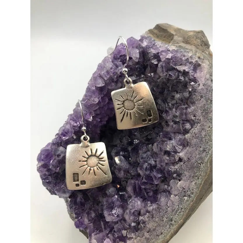 Earrings--"Rising Sun", Dangle, Silver-Plated Brass (Volare)