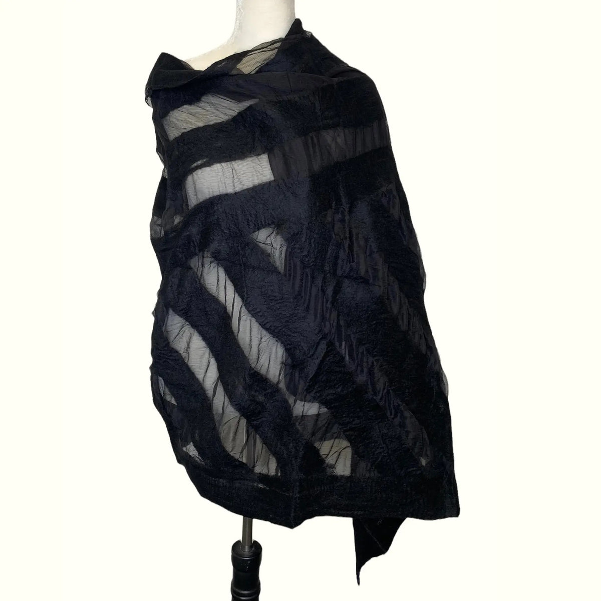 Wrap--"Stripes", Wool-Chiffon, Black (Pomegranate Moon)