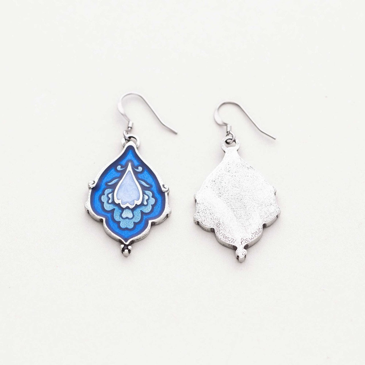 Earrings--"Sari", Dangle, Pewter & Enamel, Blue (Danforth Pewter)