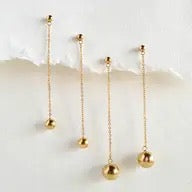Earrings--18k Gold-Plated Drop Ball on Chain, Large (Bisjoux)