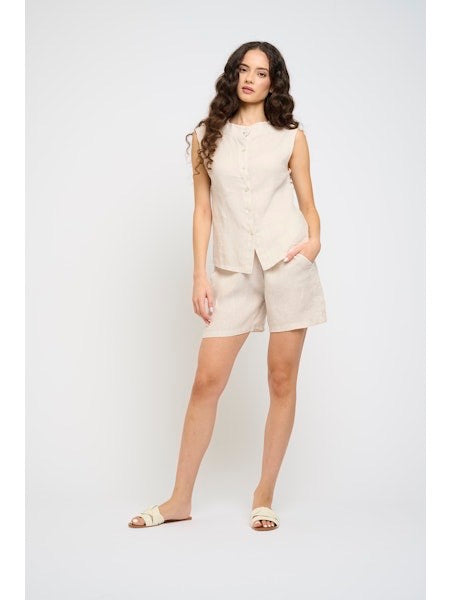 Vest--Linen, Sleeveless, Beige OR Black (Pistache)