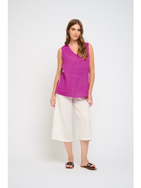Top--Linen, Sleeveless, V-Neck, Magenta OR Black (Pistache)