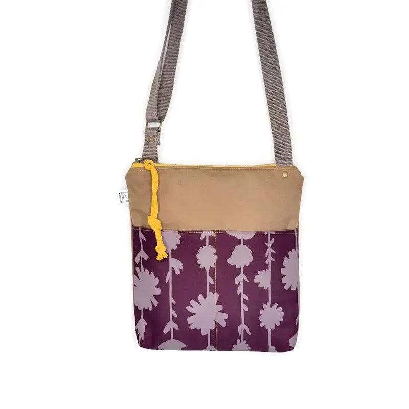Bag--"WeekDayer--Chicory", Cross body, Waxed Canvas, Plum (Rachel Elise Studio & Solstice Handmade)