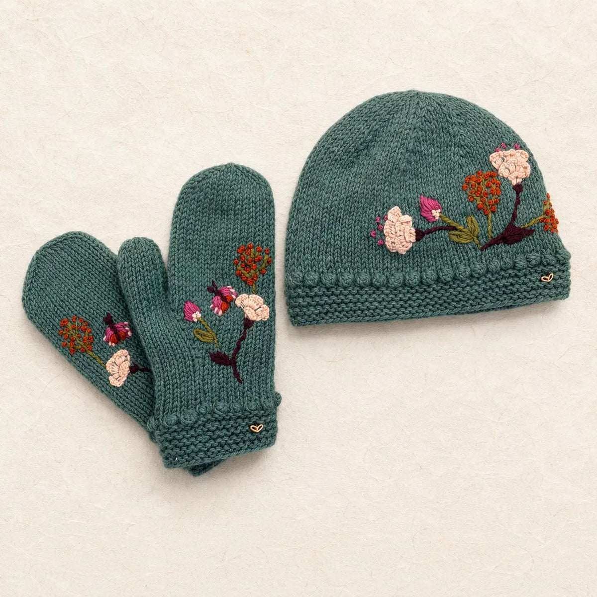 Mittens--"Floral", Wool --Blue Sage (By Many Hands)