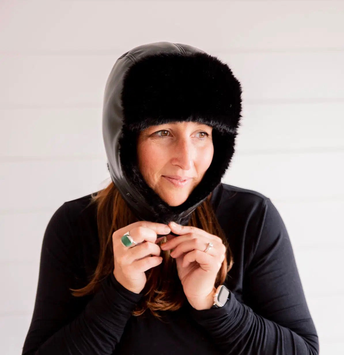 Hat--Bomber, Faux Fur/Faux Leather, Black (Heim-Made)