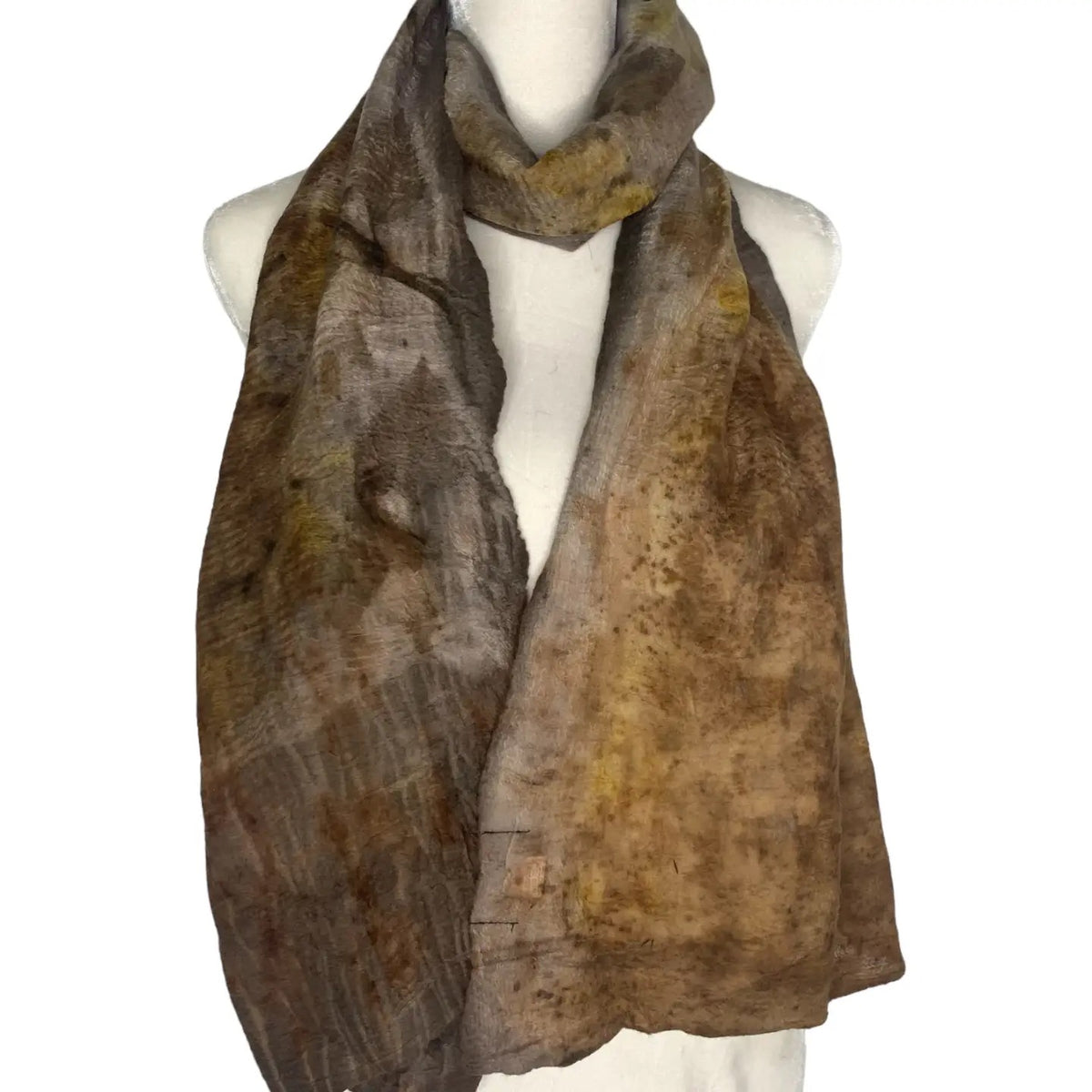 Scarf--"Eco Print", Wool-Chiffon, Onion Skin Brown (Pomegranate Moon)