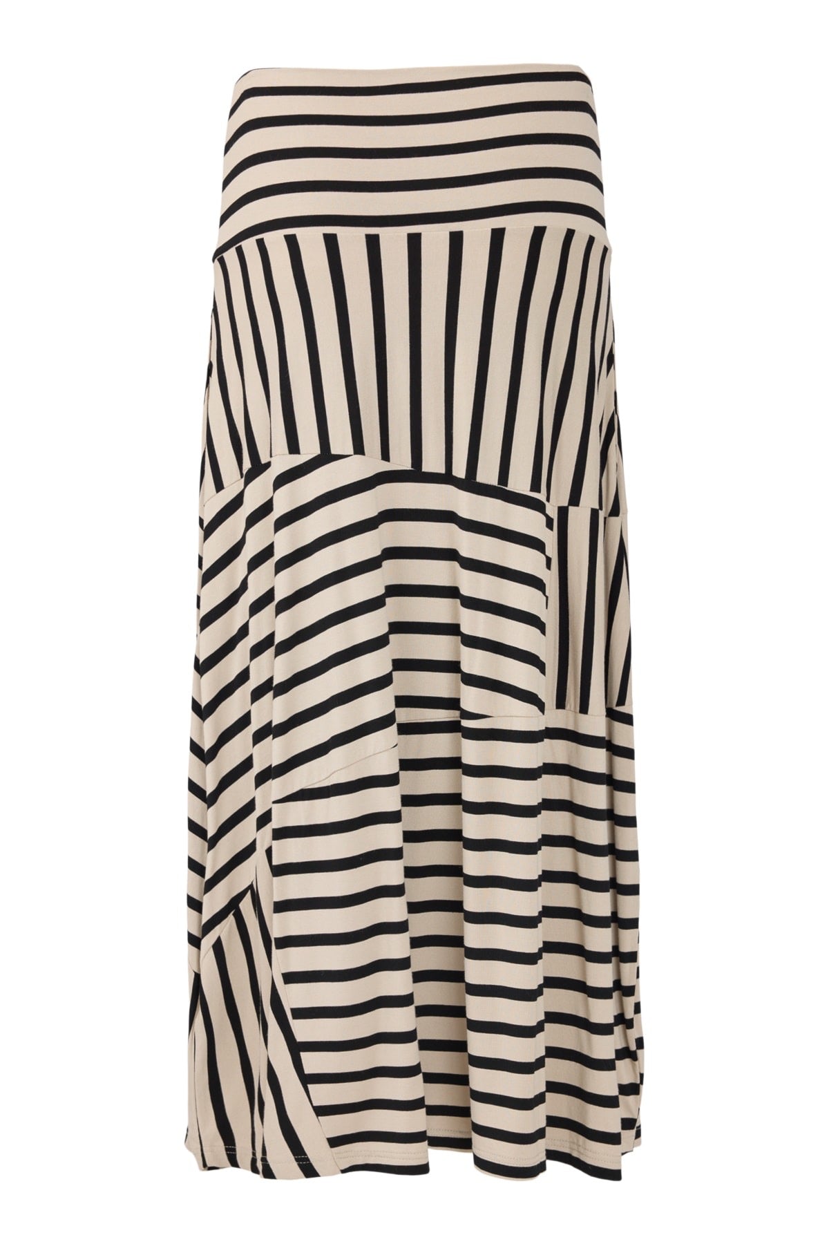 Skirt--Balloon-Shaped, Jersey, Sripes--Black on Sand (Noen)
