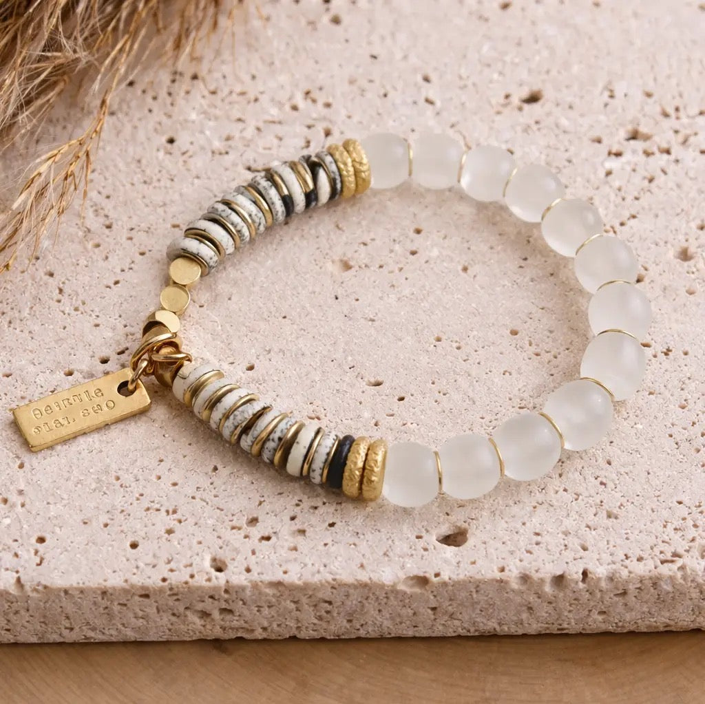 Bracelet--"Eco-Luxe", Stone & Bead, Clear (Cecelia Designs)