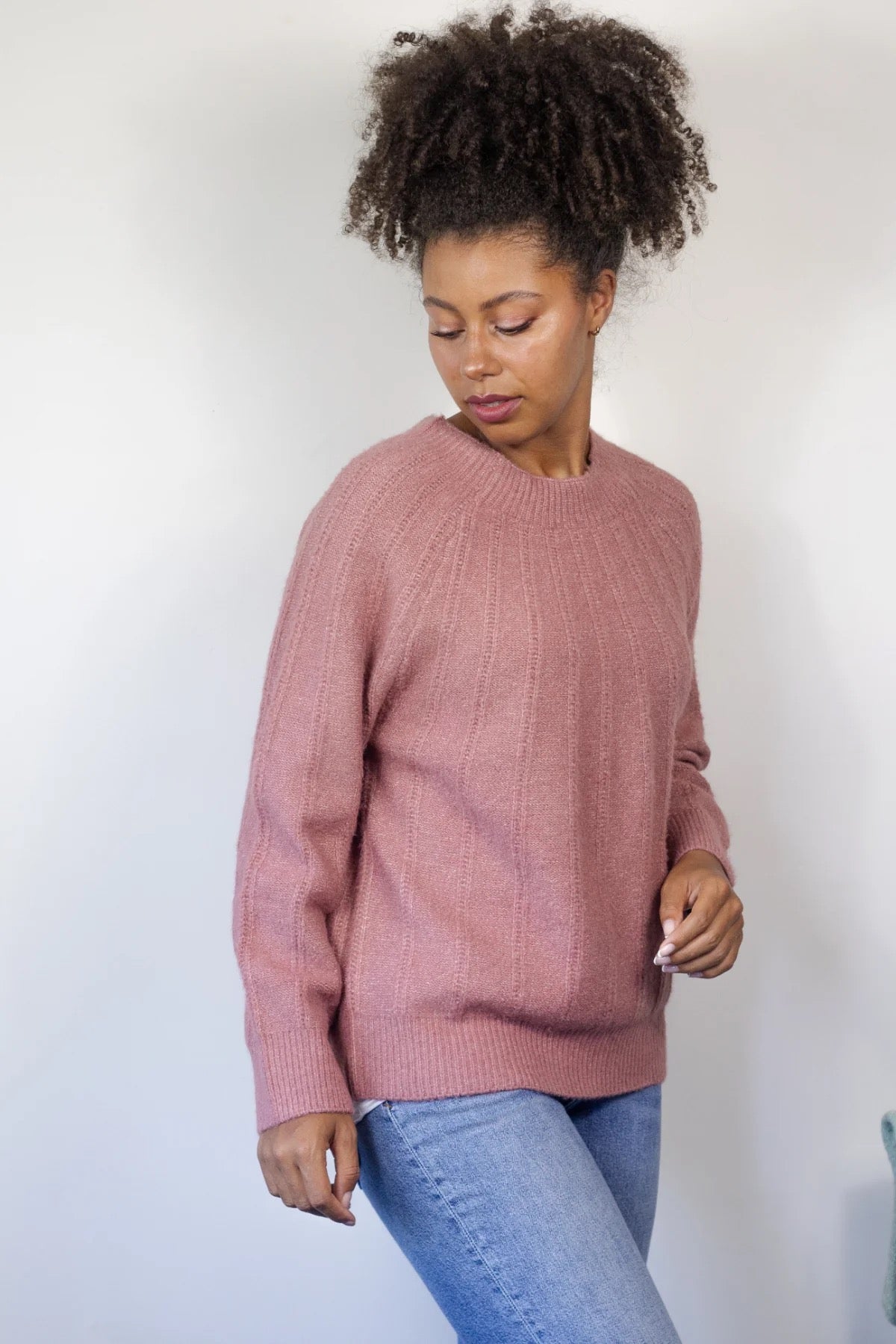 Sweater--"Caribou" Crew, Cable Knit, Recycled Yarns, 4 Colors (Echo Verde)