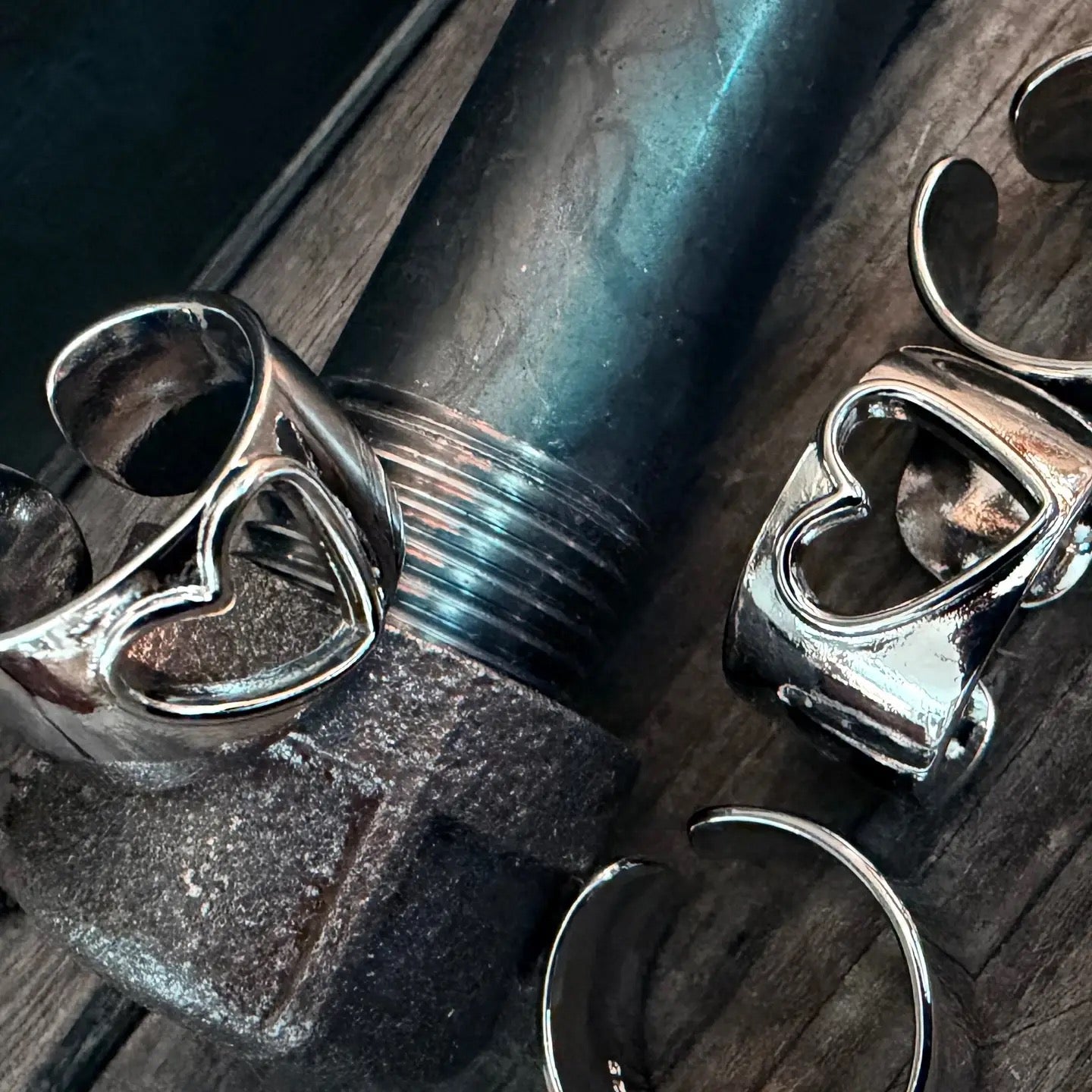 Ring--Heart Cut-Out, Adjustable, Silver-plated (Bohemian Grace)