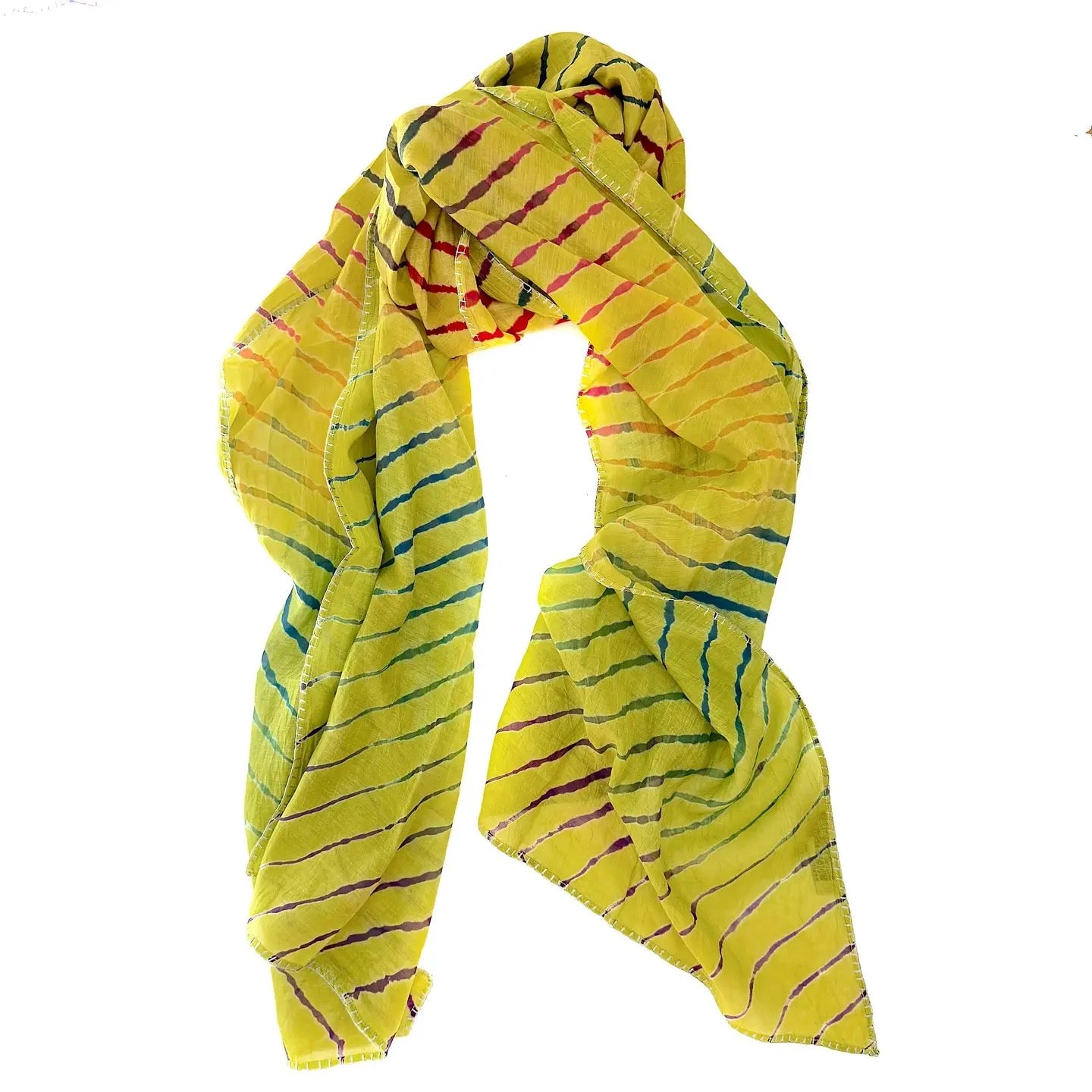 Scarf--Shibori, Cotton-Silk, Chartreuse Plus (Marigold Row)