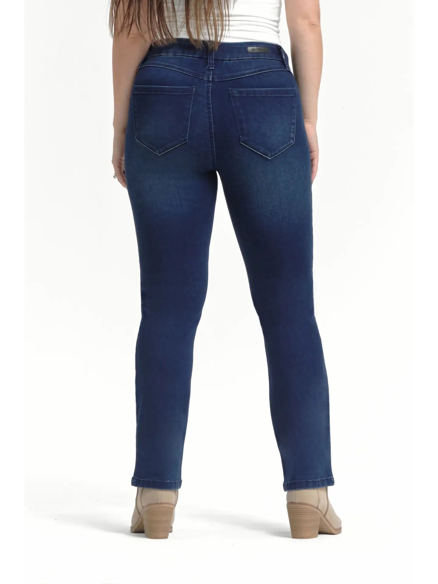 Pants--Jean, PETITE, Mid-Rise, Slim-Straight, Blue ("Yelena") (1822 Denim)