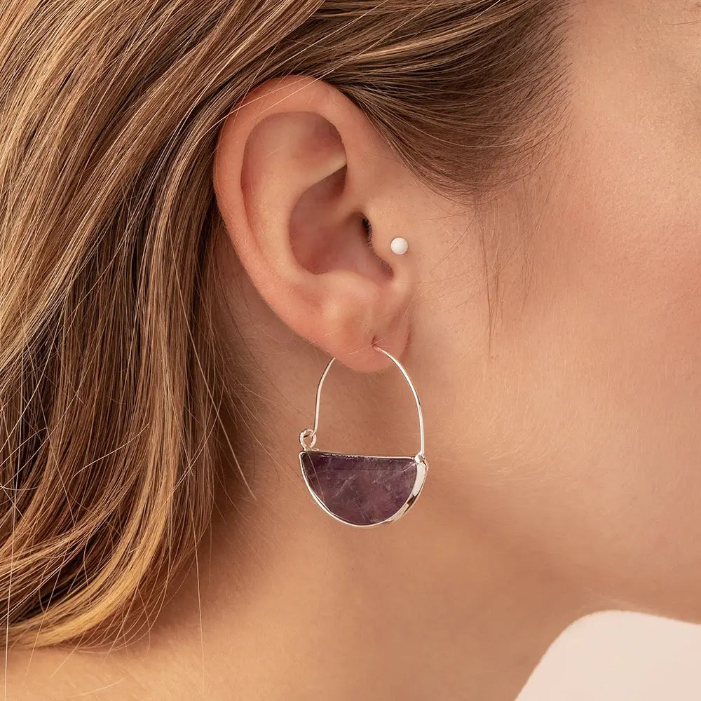 Earrings--"Prism", Hoops, Rose Quartz/Silver (Scout Curated Wears)