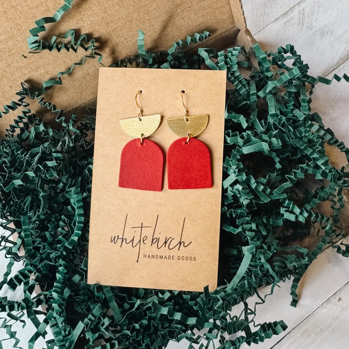 Earrings--Half-Moon & Pendant, Leather & Brass, 4 Colors (Whitebirch Handmade Goods)