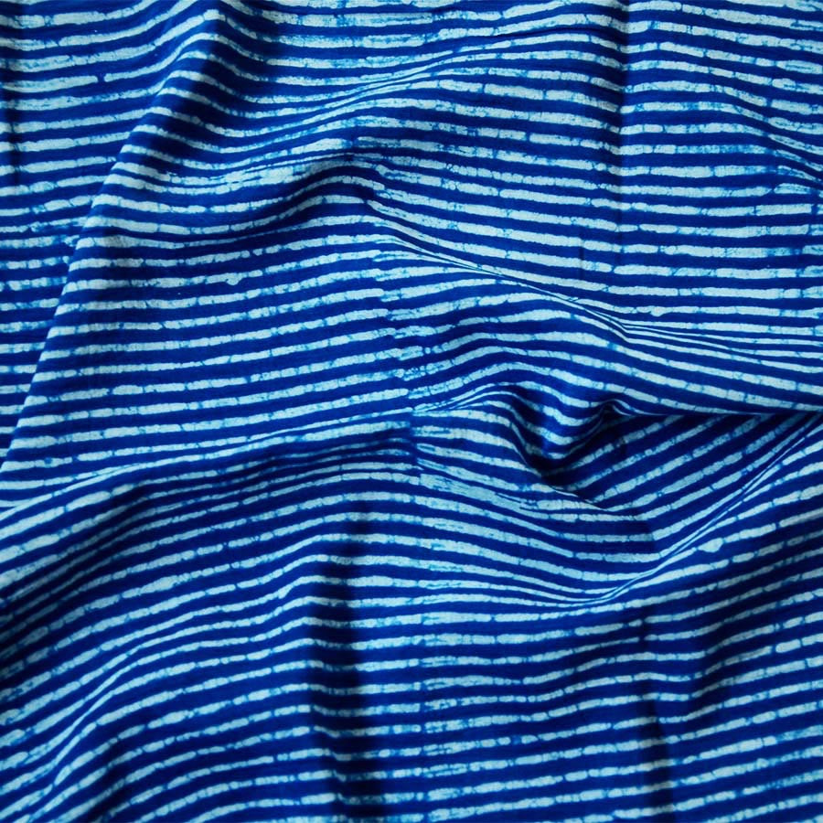Scarf--Batik, Stripes, Cotton-Silk, Blue (Ichcha)