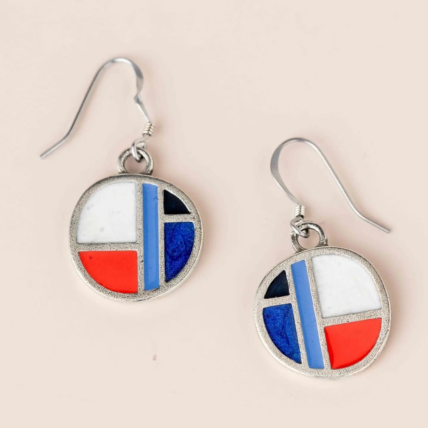 Earrings--"Oceansong", Dangle, Pewter & Enamel, Red/White/Blue (Danforth Pewter)