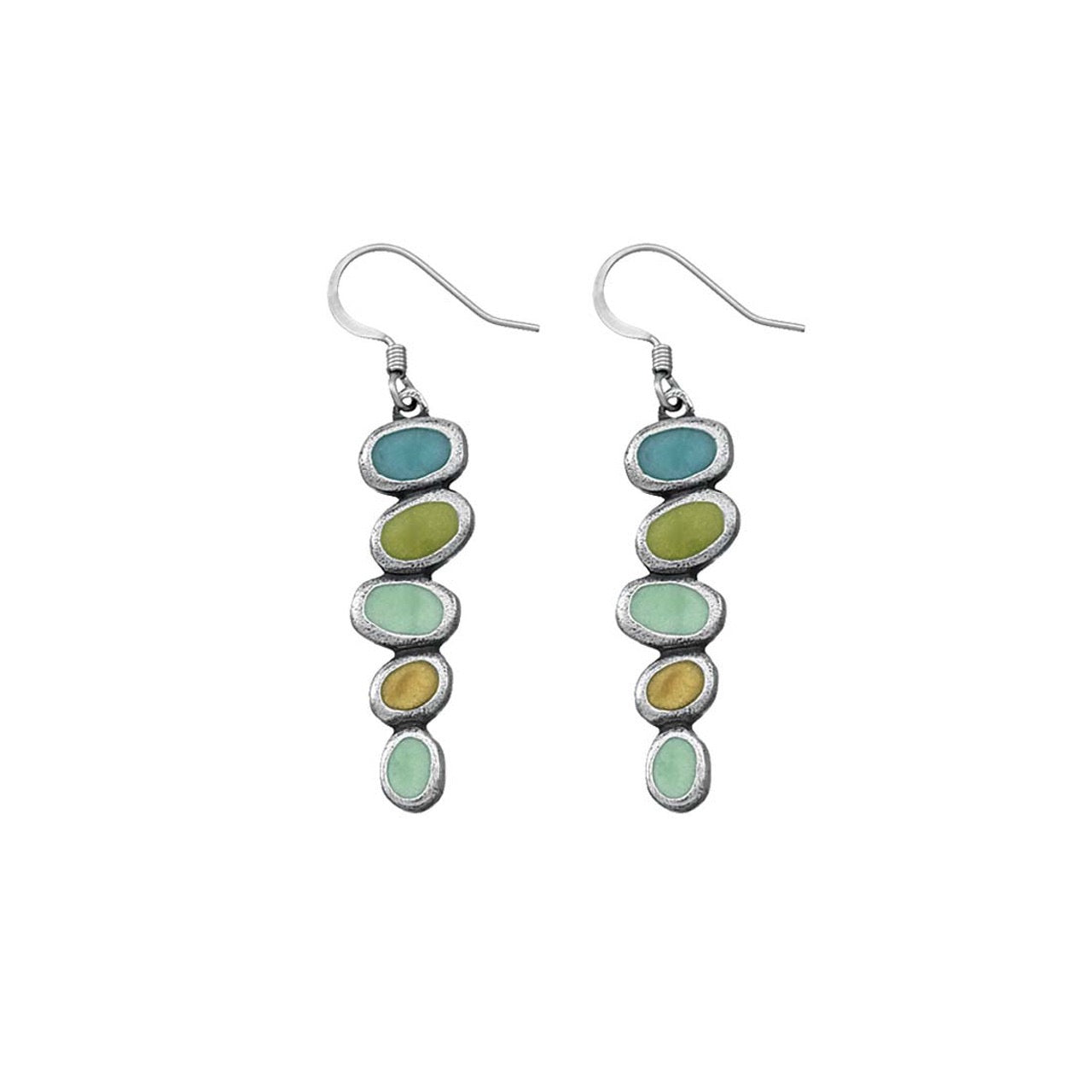 Earrings--"Tango" (Capri), Dangle, Pewter & Enamel, Green/Blue/Yellow (Danforth Pewter)