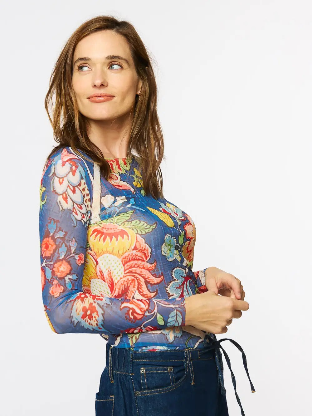 Top--"Denim Botanical", Long sleeved, Multi-Sheer (AMB Designs)