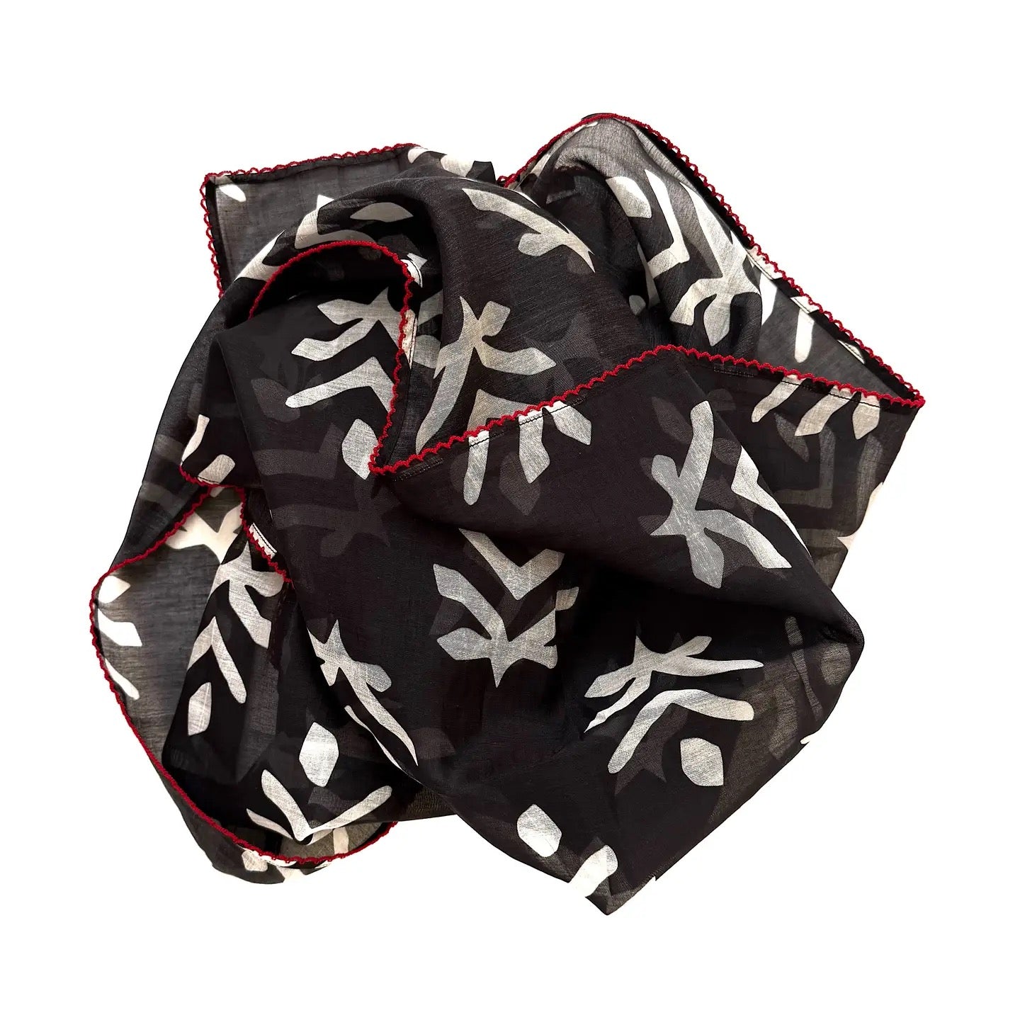 Scarf--Batik, Cotton-Silk, Black & White (Marigold Rowy)