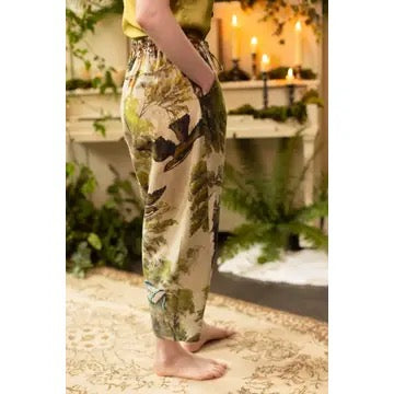 Pants--Cropped, Linen-Viscose, Swan & Birds (Market of Stars)
