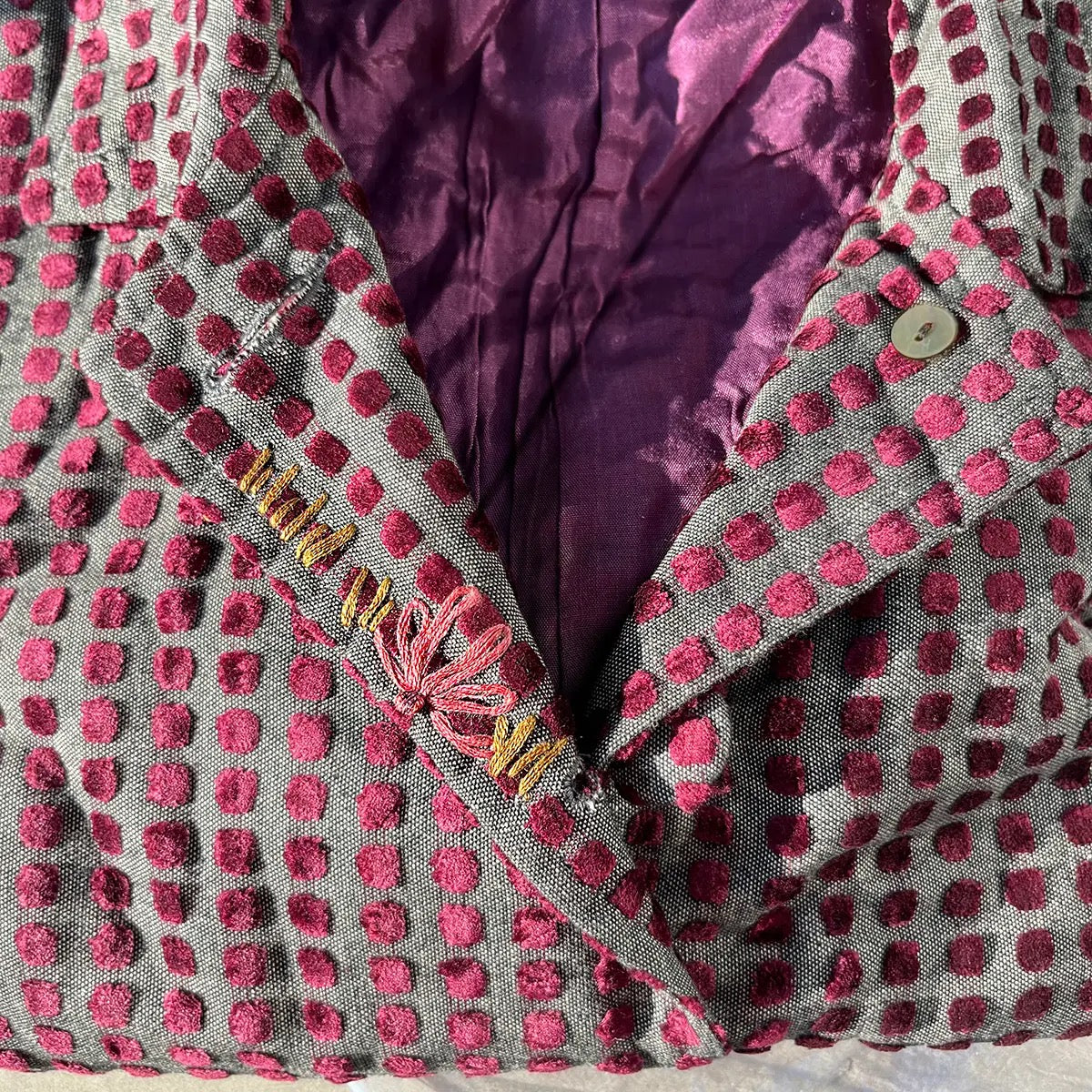 Jacket--"Althea", Long-Sleeved, Cotton, Velvet Squares, Plum (Little Journeys)