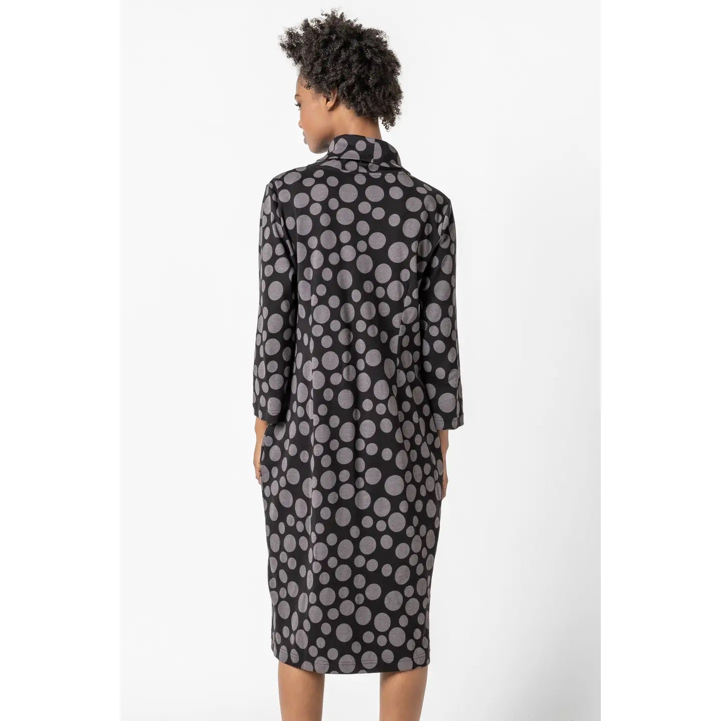 Dress--"Spot" Luna", Cowl, Long Sleeved, Grey/Black (Komi)