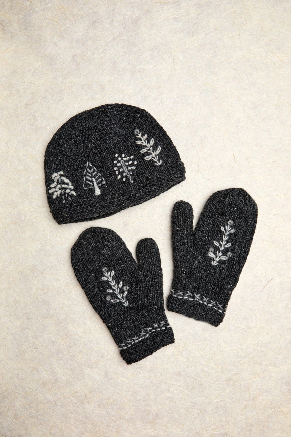 Mittens--"Winter Trees", Wool --Charcoal (By Many Hands)