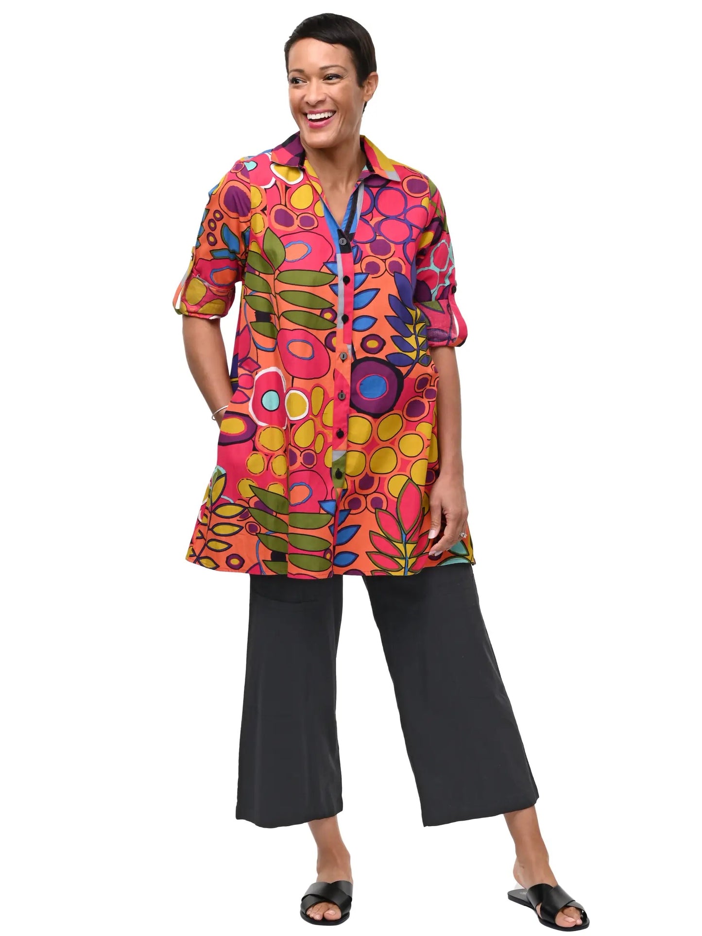 Tunic--"Rachel", Long Sleeve, Cotton, "Galapagos" (Tulip)