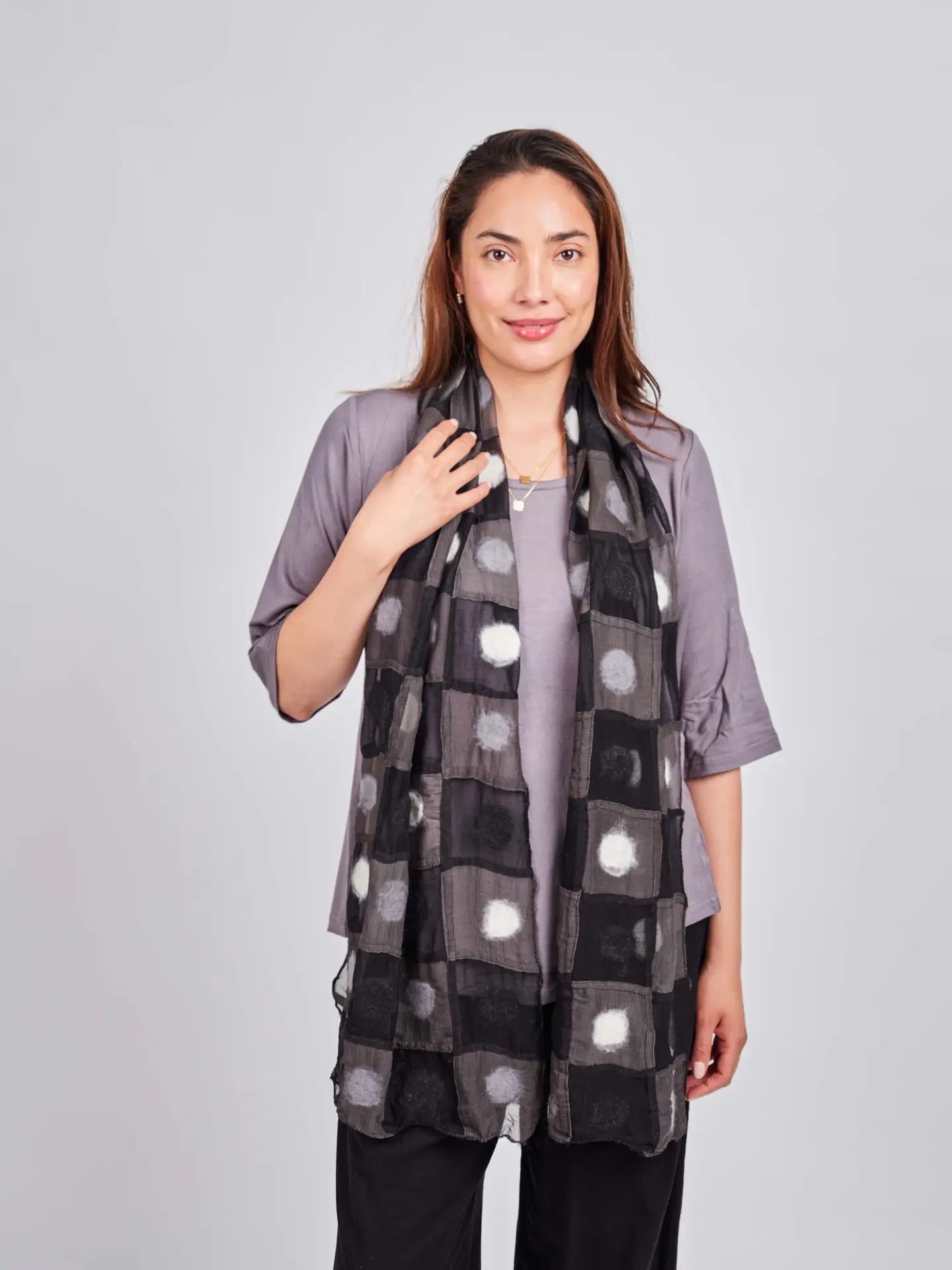 Scarf--"Polka Dots in Squares", Felted Wool & Silk, 3 Versions (Windhorse)