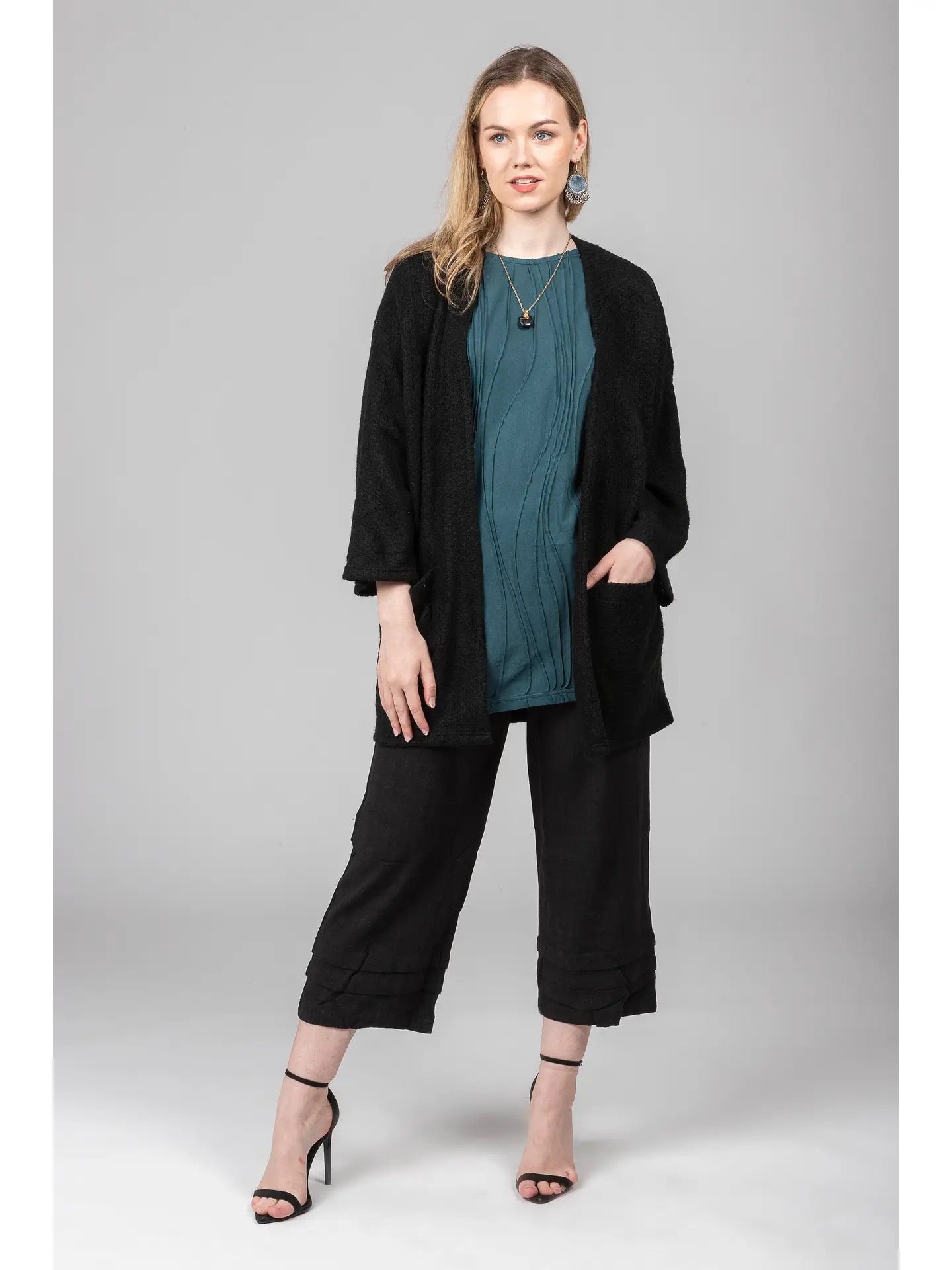 Cardigan--"Pocket", Open Front, Black (Windhorse)