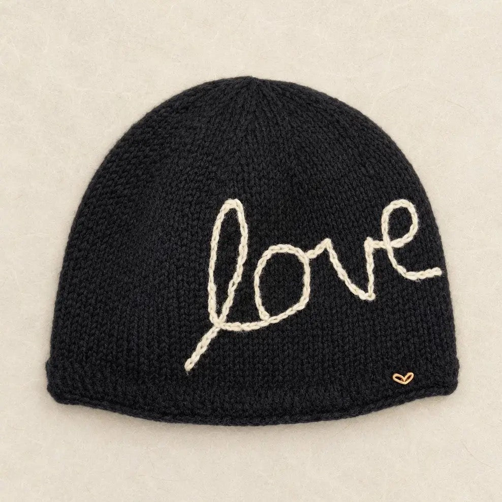 Hat--"Love", Beanie, Wool--Black w/White (By Many Hands)