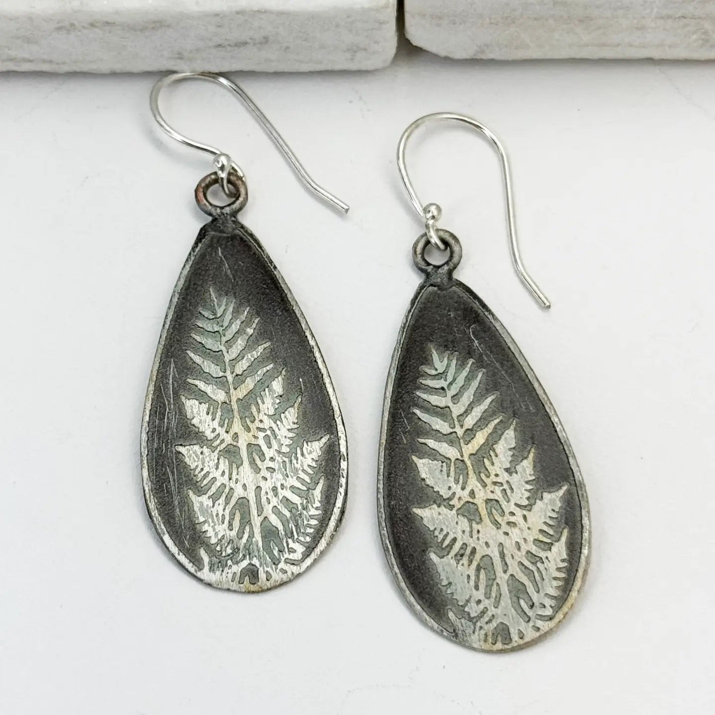 Earrings--Fern, Silver-Plated Brass (Anju)