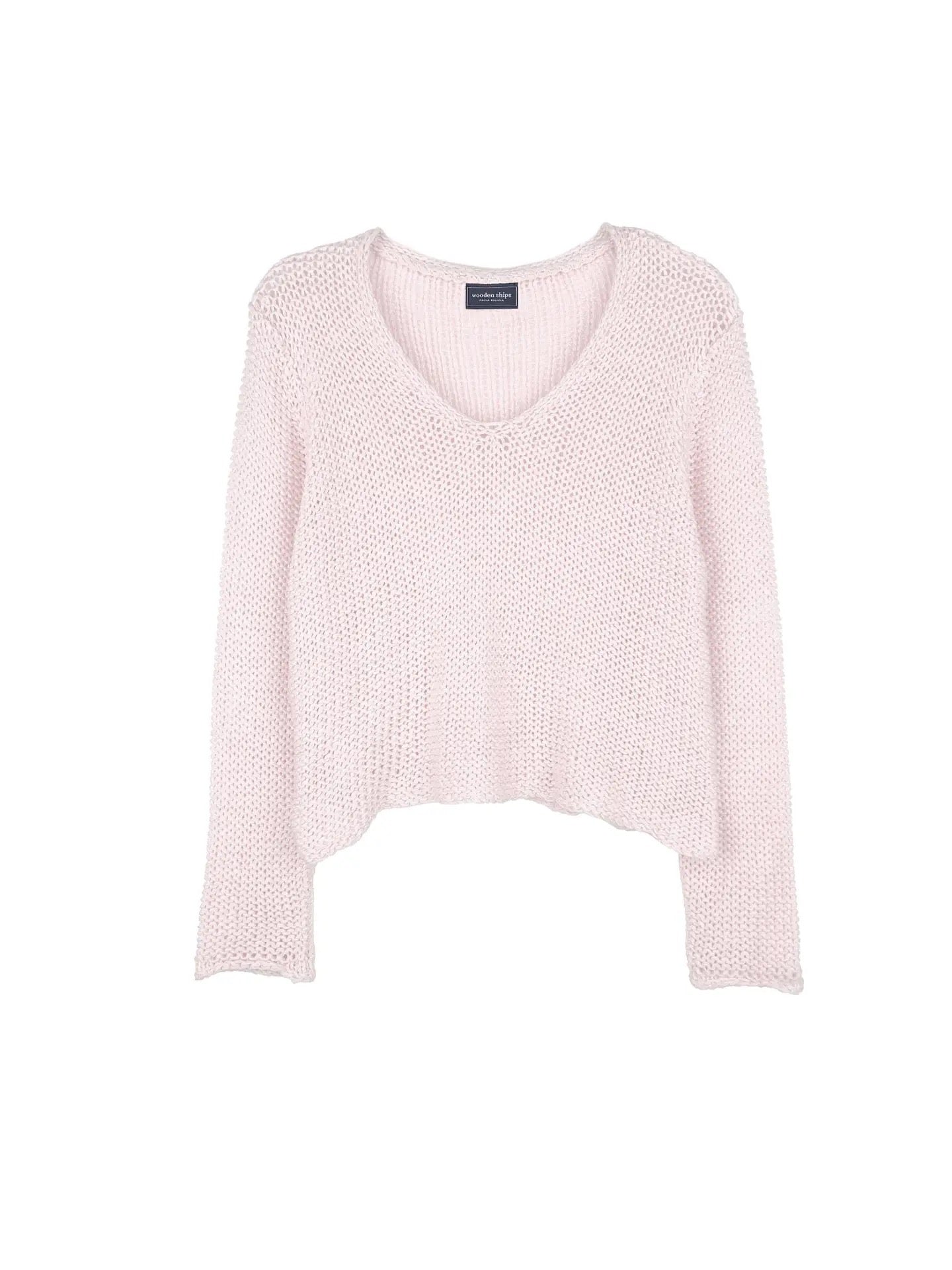 Sweater--"Maui", V-NECK, Chunky Knit, Crop, Pink OR Sun Glow (Wooden Ships)
