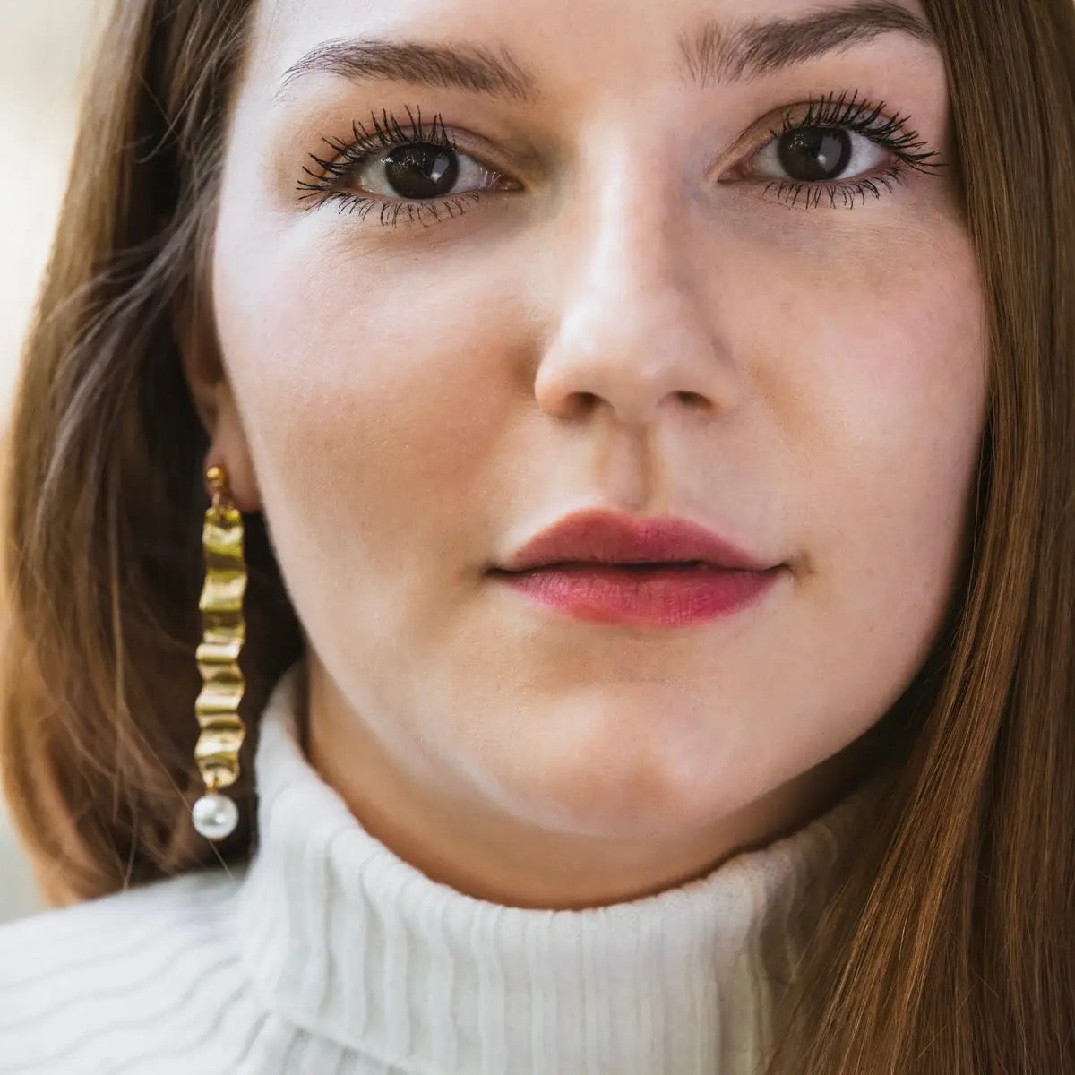 Earrings--"Wave & Pearl" Dangle, Gold-Plated (Tilly Doro)