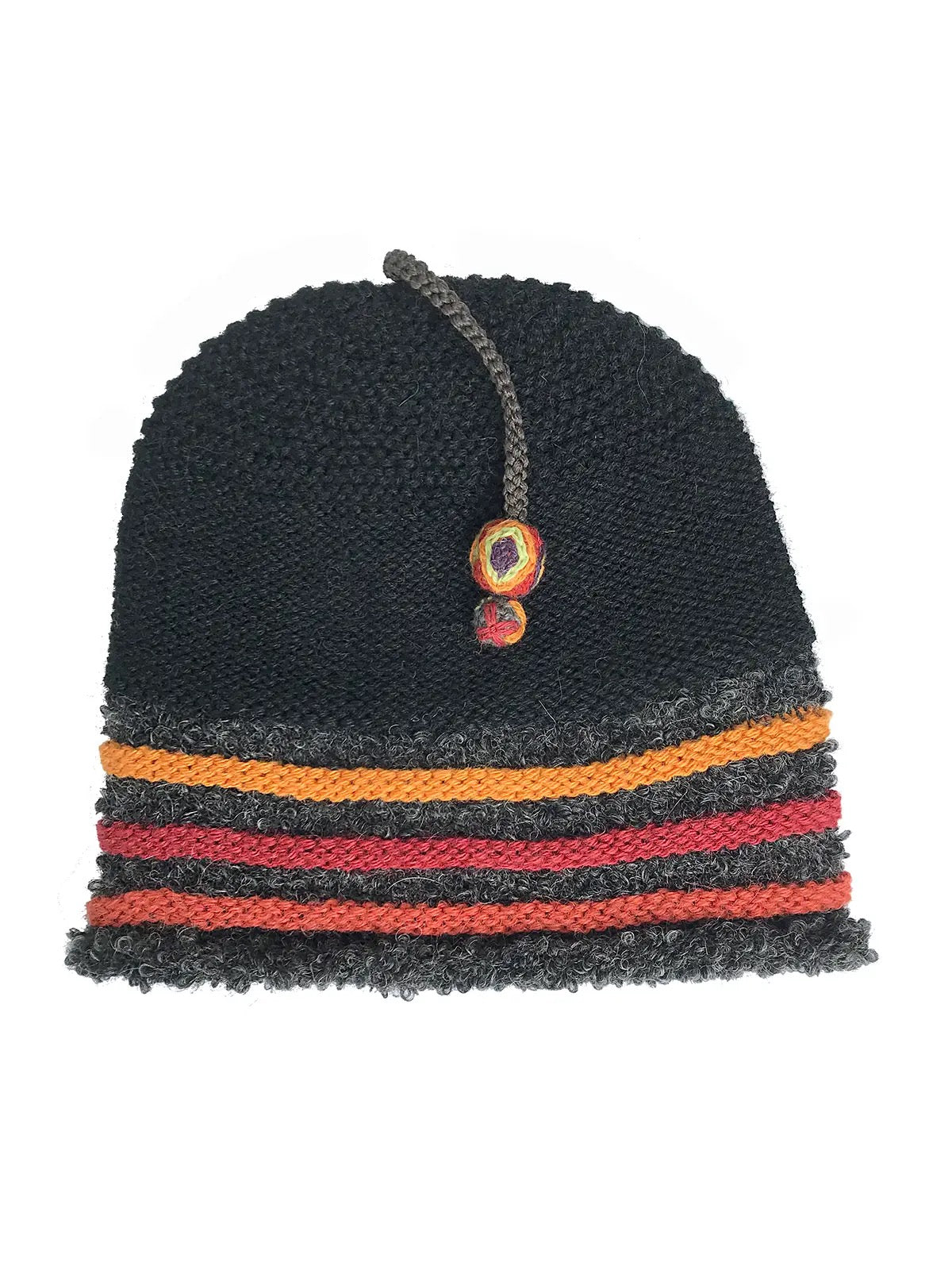 Hat--Alpaca, Stripes, Ball Tassels, Black-Multi (Little Journeys)