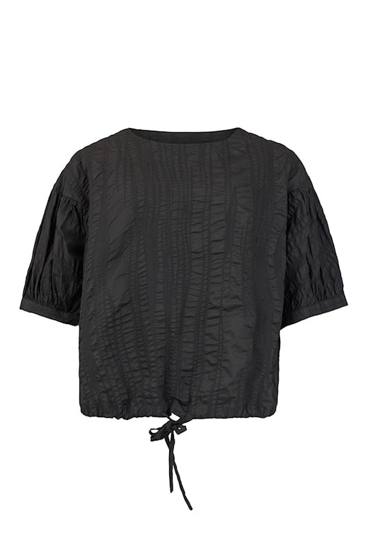 Blouse--Crinkle,Tie-Waist, Cotton, Black OR White (Noen)