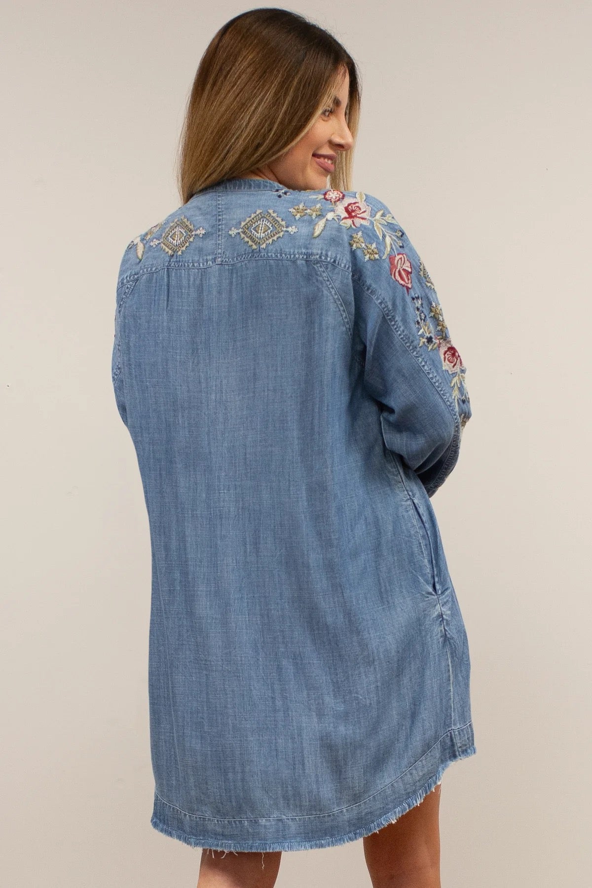 Dress--"Gali", Denim, long-Sleeved, Embroidered (Kyla SEO)