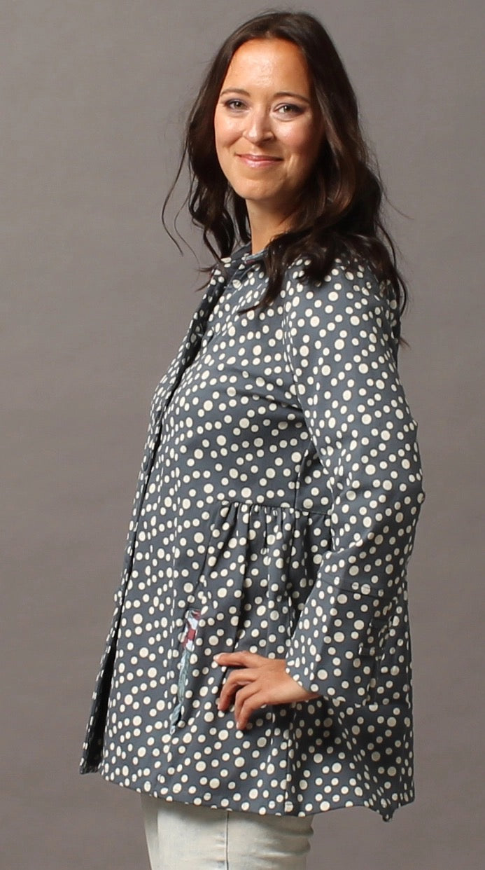 Jacket--"Sydney", Long-Sleeved, Twill, Slate Blue w/l Dots (Little Journeys)